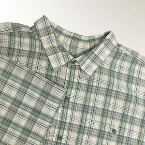 Patagonia Puckerware Shirt Mens 2XL Green Blue Plaid Short Slv Button Up Outdoor